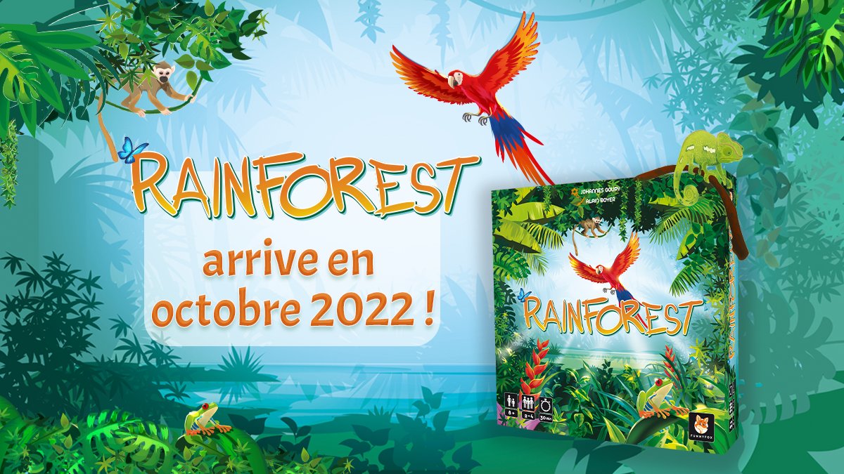 FunnyfoxGames's tweet photo. #Rainforest 🤠 arrive le mois prochain chez #Funnyfox !
Dans ce jeu de stratégie imaginé par Johannes Goupy et illustré par Alain Boyer, agencez vos tuiles jungle, peuplez-les des espèces endémiques, et remportez des jetons bonus pour scorer le plus de points possibles ! https://t.co/HODWVBlv7K