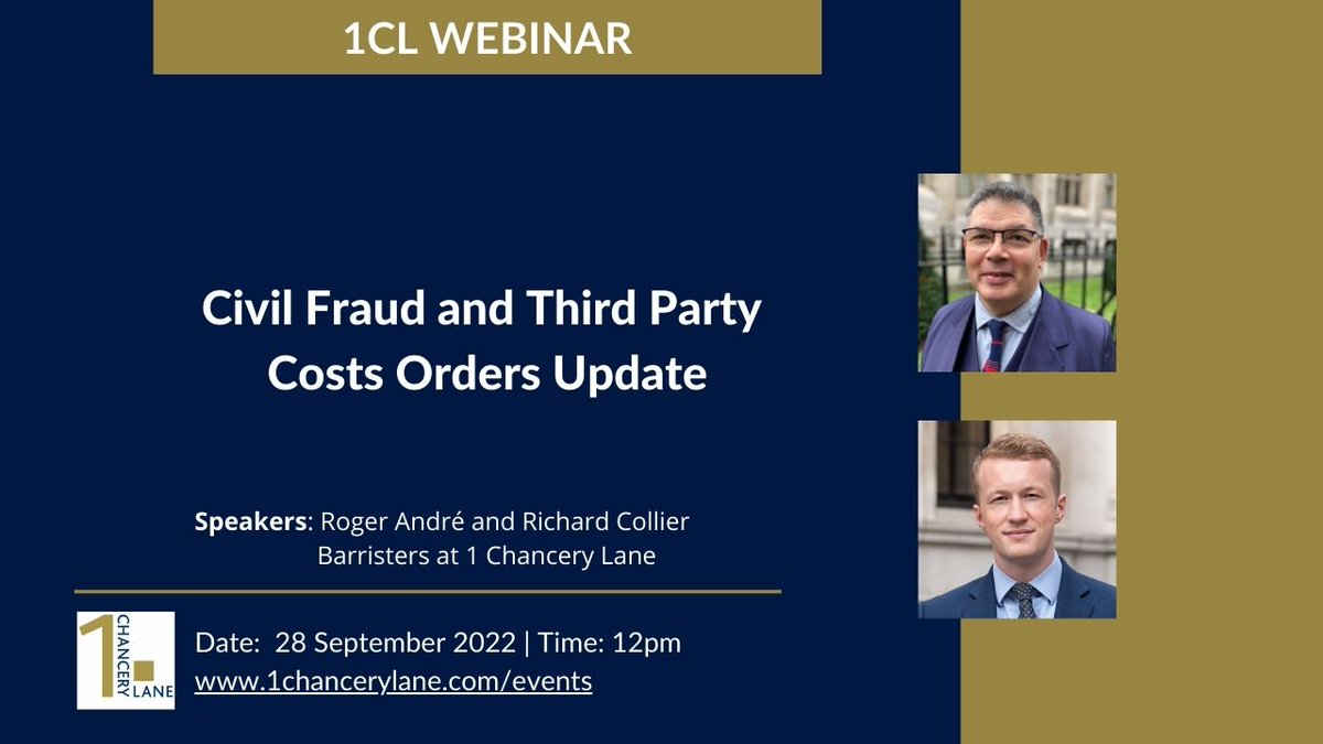 Join Roger André &amp; Richard Collier next Wednesday at 12pm when they will be  giving an update on third party costs orders, covering rehabilitation fraud and credit hire, Section 57 and exaggerated #personalinjury claims. Register here: ow.ly/xNcz50KOMO8 #civilfraud #webinar
