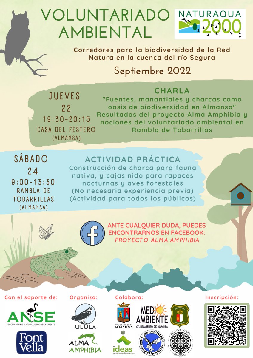 antonio_gu_be's tweet photo. Esta tarde a las 1️⃣9️⃣:3️⃣0️⃣ en la Casa del Festero de @AlmansaCiudad, tendremos la 1° actividad del #VoluntariadoAmbiental que han coorganizado la @AsociacionUlula 🦉 y el proyecto #AlmaAmphibia 🐸. Todo esto ha sido posible gracias al soporte de @asociacionanse y @AguaFontVella https://t.co/vbvmQeWoQA