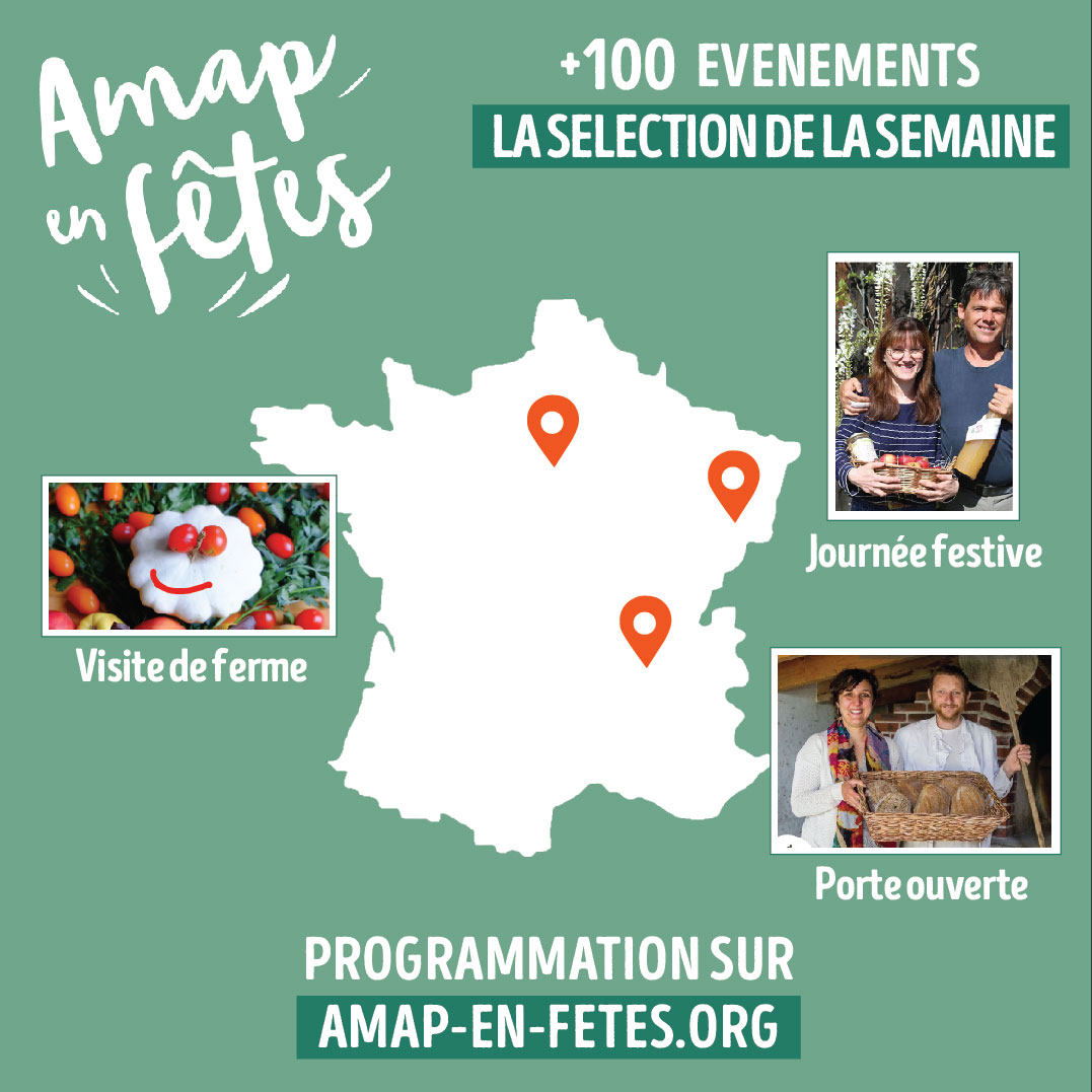🎉 #AMAPenfêtes a débuté : vous avez jusqu'au 19/10 pour venir à la rencontre d'#AMAP et de fermes en AMAP près de chez vous ! 📅 Découvrez le programme cette semaine 👉 amap-en-fetes.org/programmation/