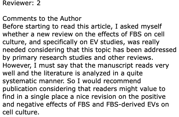 RossellaCrescit's tweet photo. Now that the review has been accepted, I can show it. There is hope. The best reviewer 2 ever! Paper is coming, stay tuned... #extracellularVesicles #FBS 
@Ornella_Urzi @OlofssonBagge @LabBagge https://t.co/9iHfBw2nOZ