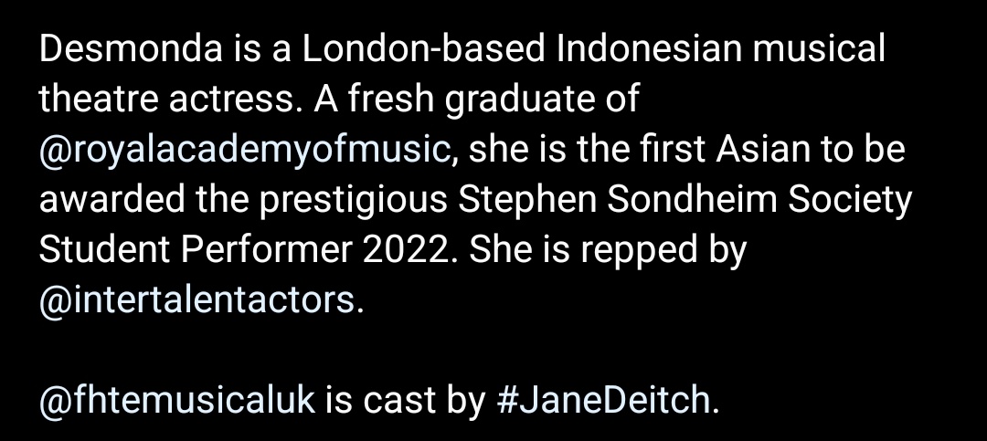 It’s hardly been a minute since we posted about <a href="/desmondaCC/">desmonda cathabel</a> making her Drury Lane debut when we find out she has just been cast in her 1st West End lead role as Lorene in <a href="/FHTEMusicalUK/">From Here To Eternity - Musical</a>! The new production runs from 29/10 to 17/12  <a href="/CharingCrossThr/">CharingCrossTheatre</a>. Save the dates!