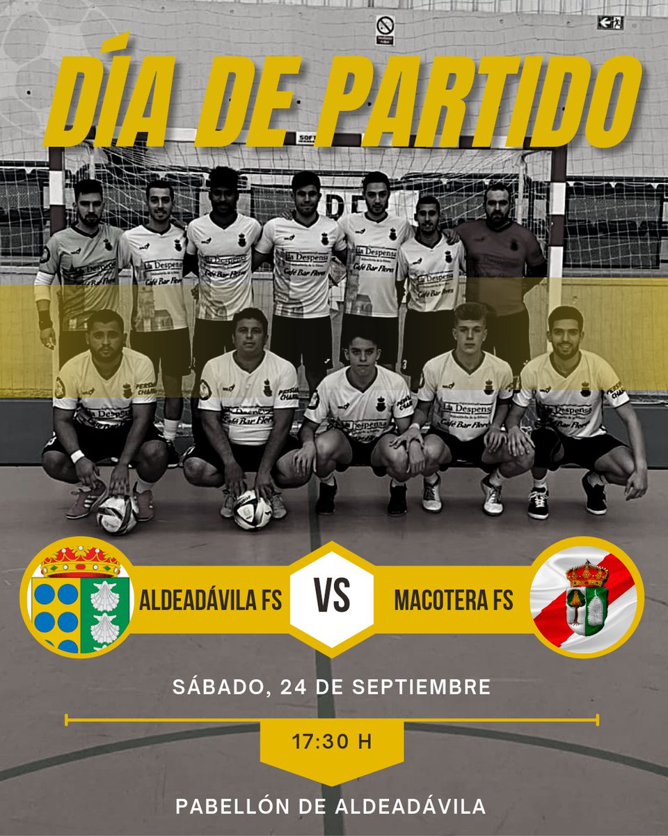 💥Vuelve la "Liga Clínica Campoamor" a Futormes💥

Este sábado los chicos del <a href="/aldeadavilaFS/">Aldeadávila Futsal</a>⚽ te esperan para disfrutar del primer partido de liga de la temporada💪🏼

⚽Aldeadávila FS vs CD Macotera
📆24 de septiembre 
🕟17:30h
📍Pabellón de Aldeadávila 

¿Te animas?😉