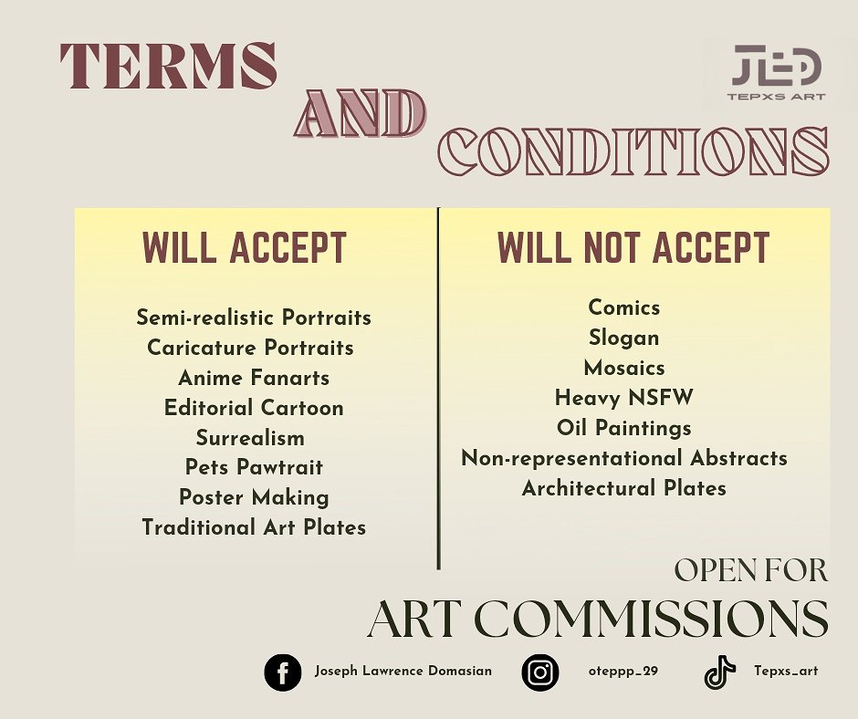 Tepxski's tweet photo. 🎨𝐎𝐏𝐄𝐍 𝐅𝐎𝐑 𝐀𝐑𝐓 𝐂𝐎𝐌𝐌𝐈𝐒𝐒𝐈𝐎𝐍🎨

Hi guys! Looking for quality art commissions? Feel free to swipe some of my sample works for more mediums.  Message Tepxsart through his social media accounts if you're interested. Thank you! 💛

Checkout below for sample works--- https://t.co/pvxulun7um
