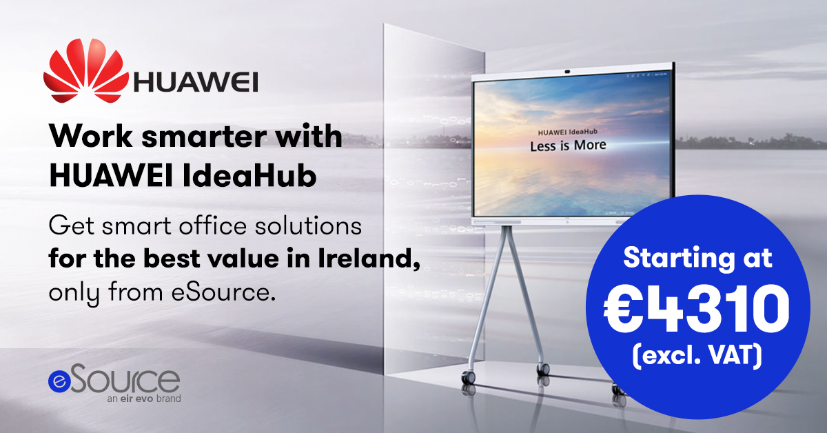 eSource_eir_evo's tweet photo. Get the #HUAWEI IdeaHub for your #business from just €4,310 – only with eSource!

Discover more and get the best value for your business, right here with eSource: https://t.co/Kxyqr2Vobn

Or email us to find out more: sales@esource.ie

#IrishBusiness #Tech #Dublin https://t.co/wWa8KVkrs0