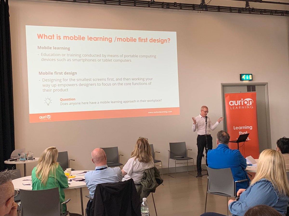 aurionlearning's tweet photo. Our Design and Innovation Lead, Lee Reilly takes to the floor for our second workshop this morning to discuss #mlearning and the best approach to adopting a mobile learning mindset ๐ฒ #NextLeveLearning ๐ https://t.co/iMvmb8slyo