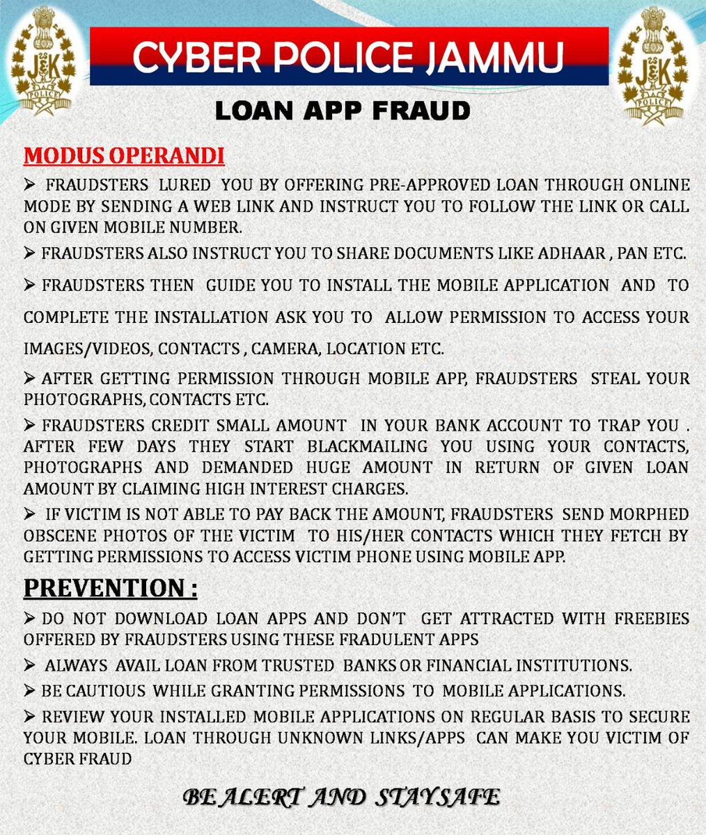 #AwarenessCyberPolJmu
<a href="/JmuKmrPolice/">J&K Police</a> 
@mukesh_ips_jk 
<a href="/ZPHQJammu/">Zonal Police Media Centre- Jammu Zone</a>
<a href="/bhatray/">Rayees Mohammad Bhat</a>
<a href="/shridhar_ips/">Sridhar</a> 
<a href="/Sandeepmehta075/">Sandeep Mehta</a> 
<a href="/KathuaPolice/">Kathua Police</a> 
<a href="/DySpPriyanka/">Priyanka kumari</a>
<a href="/WasimHamdani30/">Wasim Hamdani</a> 
<a href="/Cyberdost/">CyberDost I4C</a>