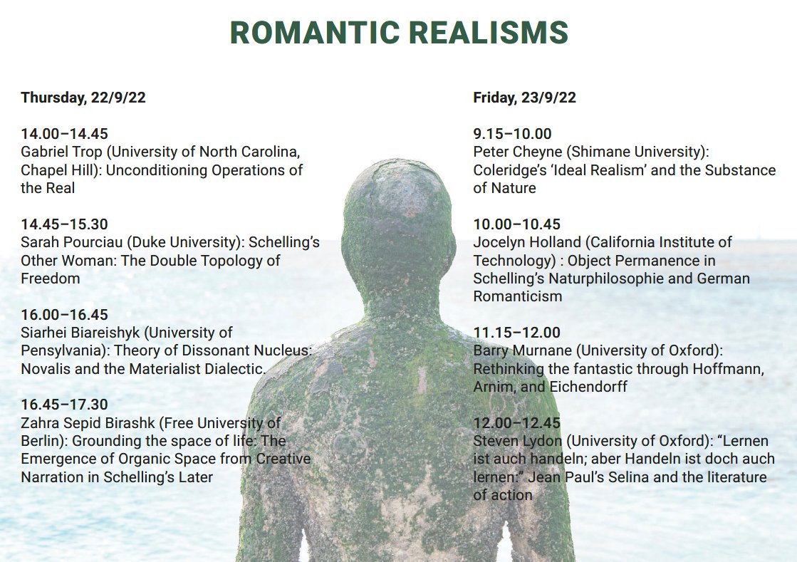 OxfordGerman's tweet photo. Exciting conference today & tmrw organised by Steven P. Lydon and @MurnaneBarry on Romantic Realisms; an encounter between German literary Romanticism and the new materialisms, speculative realism, and Schelling #OxBer https://t.co/qxYGhRpwHV