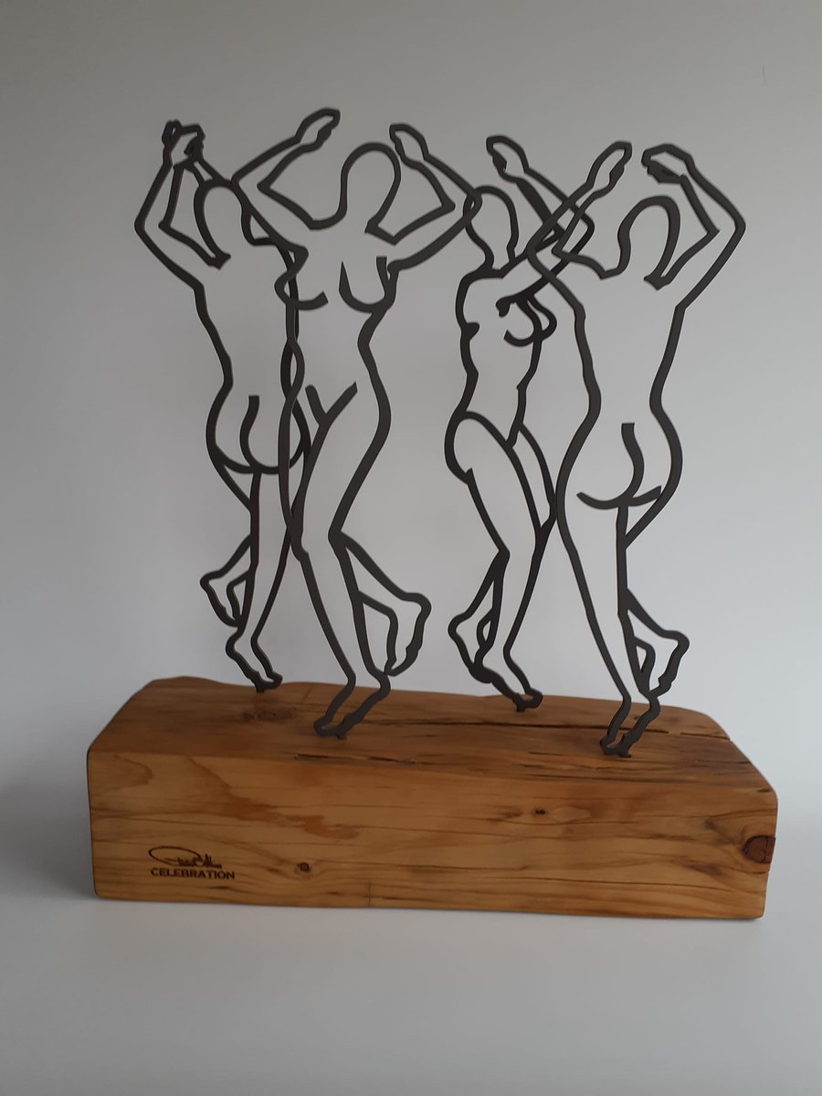 Dancing Nudes - Celebration - SOLD
Laser cut steel, powder coated and mounted on yellow wood plinth designed and executed by Retiep Art.
They dance and they sing all day and all night. 
This artwork is now  loved and adored by someone else.
#art #Artists #Sculptor #sculpting