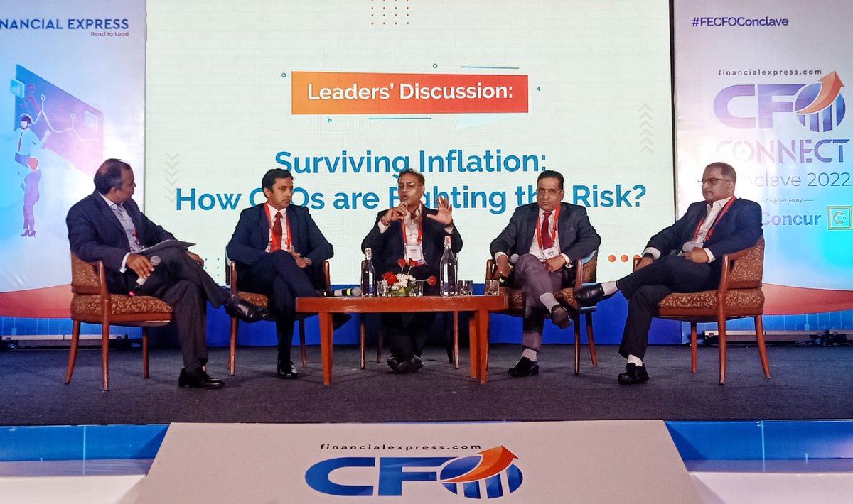 FinancialXpress's tweet photo. In Pic | Leaders' Discussion: Surviving Inflation: How CFOs are Fighting the Risk?

@MaxLifeIns @singlakapil @Essar @orient_electric
@gauravag4 @PwC_IN

#FECFOConclave #FinancialExpress https://t.co/S8Ax9rowLX