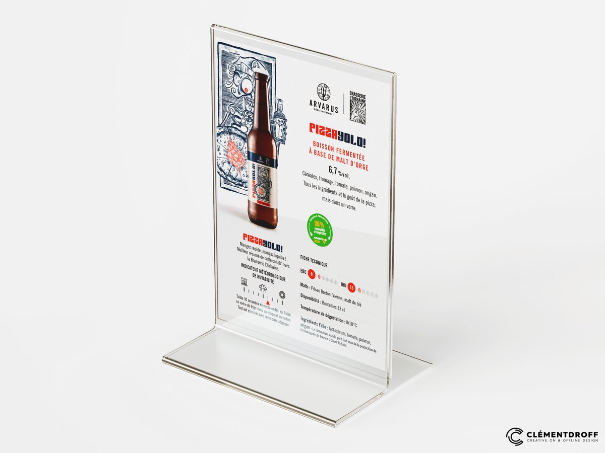 Projet complètement zinzin ! Une « bière » goût pizza chez <a href="/Arvarus1/">Arvarus</a> ? Pourquoi pas après tout !

« Céréales, fromage, tomate, poivron, origan. Tous les ingrédients et le goût de la pizza, mais dans un verre. »

Création étiquette et visuels promo - Illustration par Blitz'Art