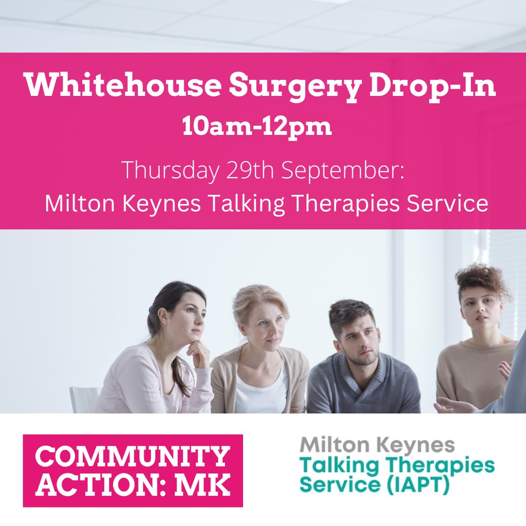 ComActMK's tweet photo. This Thursday we'll be joined by #MiltonKeynes Talking Therapies Service. Come and find out more about the support they offer and local volunteering opportunities. No need to book.
Thurs 29/9 10-12 📍MK8 1EQ
#LoveMK #VolunteerMK @TherapiesMK https://t.co/pUdBrkRP1j