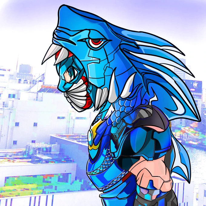 #サメのヒーロー描いてみた件#鮫だってヒーローになりたかった 