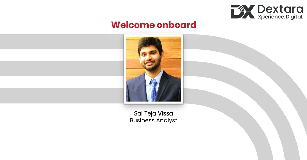 Dextara_Digital's tweet photo. We continue to LEAD by making more informed decisions and hiring skilled individuals along the journey.
We have Sai Teja Vissa, a #BusinessAnalyst who joined Dextara to #Build>Great> together with us.
We wish him fun, learning, and an incredible experience at #Dextara
#career https://t.co/hW8pFjZ8h3