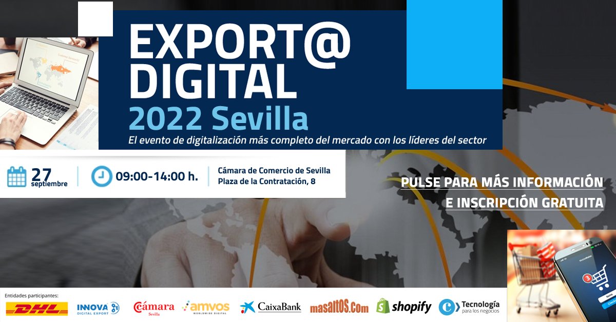 camaradesevilla's tweet photo. 🔈¡Participa en #ExportaDigital uno de los mejores #eventos de #Marketing y #ComercioOnline!
👉 Conoce las últimas tendencias para impulsar tus ventas con @AmvosDigital, @Masaltos, @DHLexpress, @Shopify, @iberinform, @caixabank e @Innova_Export.
Info⤵️
https://t.co/QaRS95GnCv https://t.co/PmlnVBg8ex