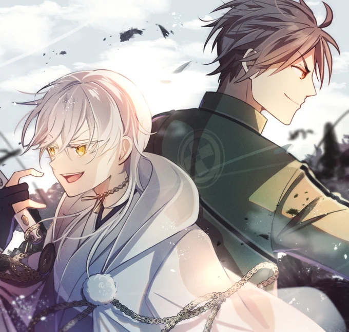 skeb/鶴さんと御手杵くんを描かせていただきました～。戦場で背中を預けて軽口叩いてるんだけど目は敵を見ている、みたいな。ありがとうございました! 