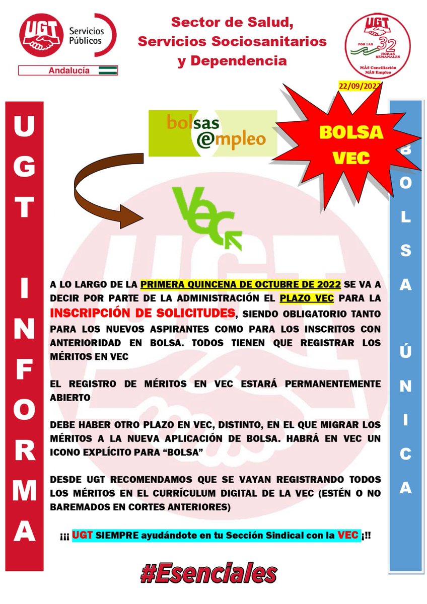 UGTHUVRocio's tweet photo. Bolsa// VEC
#bolsasas #vecsas #ugthuvr #SanidadPública https://t.co/3uEYmZEMfj