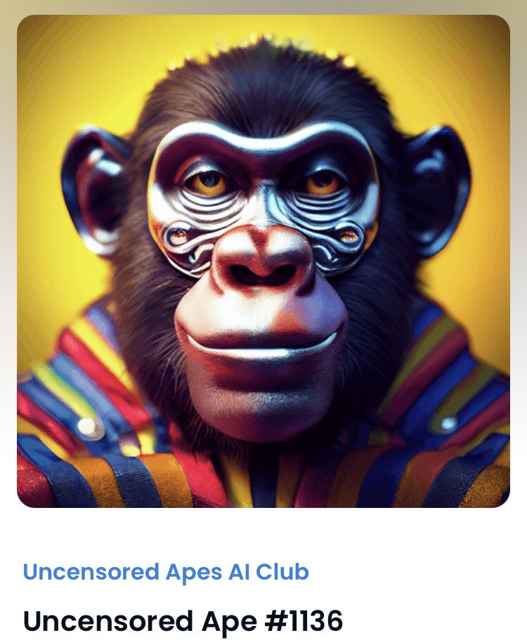 rhayien's tweet photo. @UncensoredApe I aped in too. Here’s mine @UncensoredApe #AIApes https://t.co/5OSWDw12pB