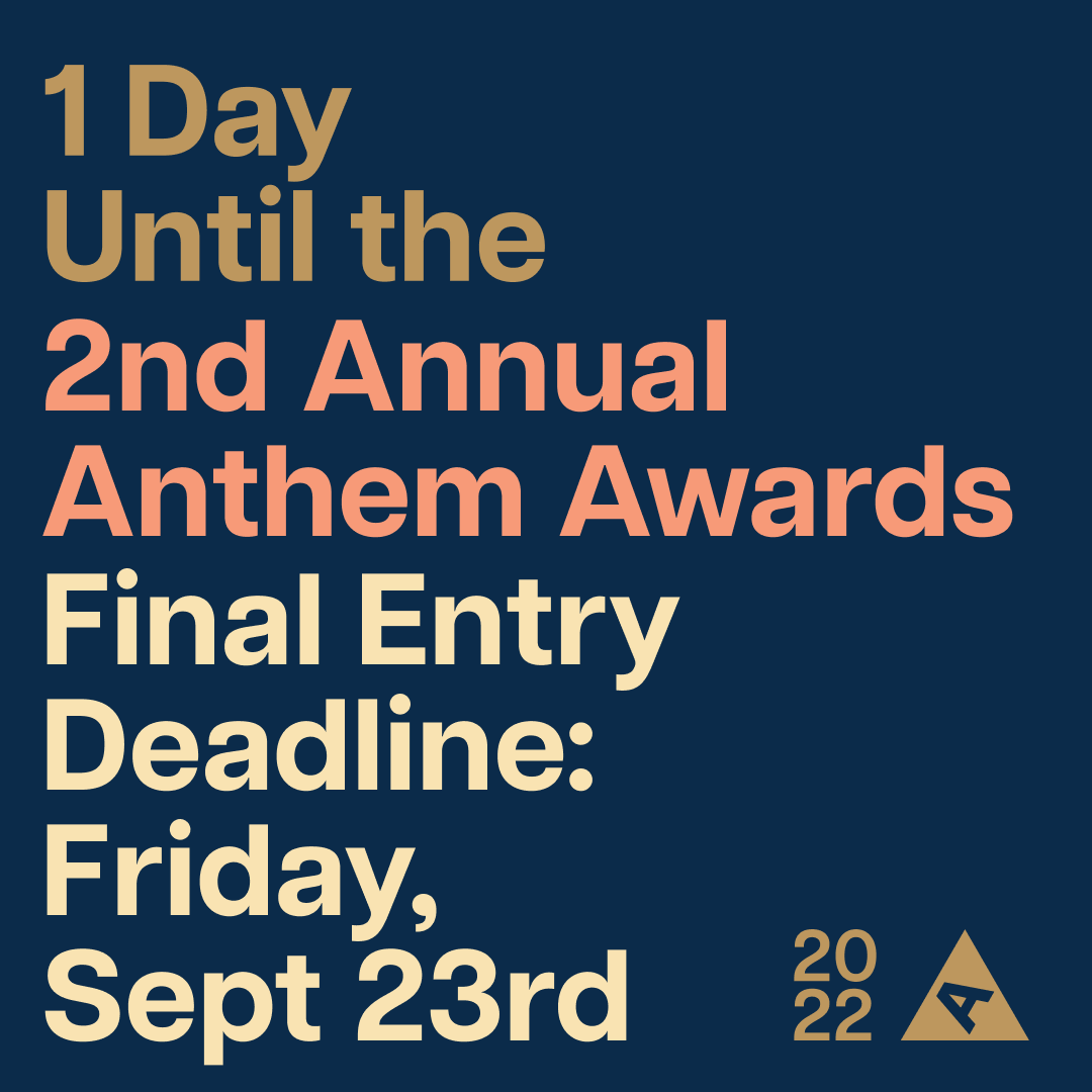 anthemawards's tweet photo. The Anthem Awards is celebrating purpose &amp; mission-driven work from people, companies and organizations worldwide. If your work is creating real-world impact, we want to celebrate it! Enter before our Final Entry Deadline tomorrow (Sept 23) at https://t.co/JNEkbNAq0F 🌠✨ https://t.co/cyzCMHdetS