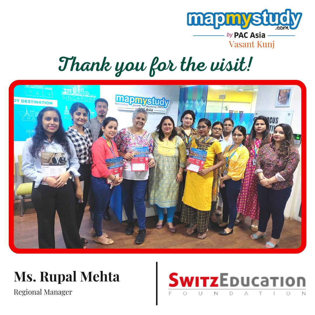 MapMyStudy's tweet photo. We would like to thank Ms. Rupal Mehta - Regional Manager at SwitzEducation, Switzerland for visiting MapMyStudy's Head Office in Delhi. It was wonderful to meet her again.
Talk to our expert counsellors at 9355056165
#StudyAbroad #MapMyStudy #SwitzEducation #StudyInSwiss https://t.co/gwrJjrdjYo