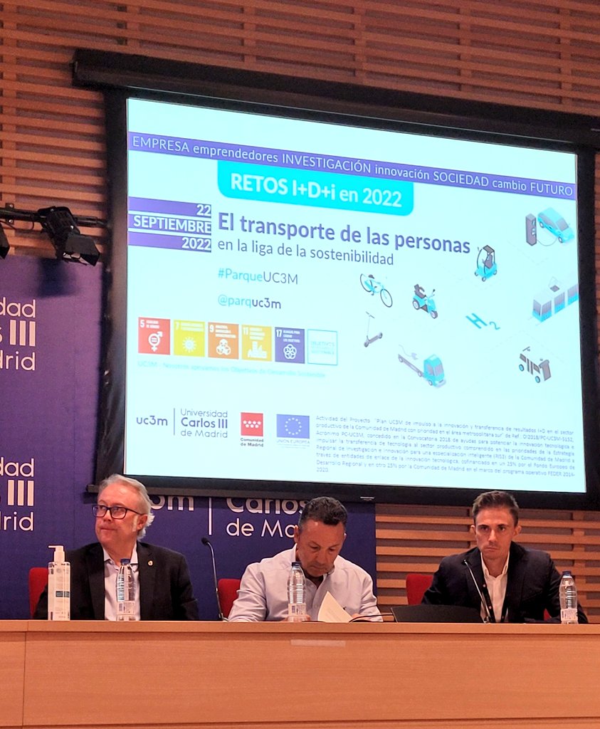 + Panel de innovación empresarial del #RETO en I+D+I:

Enrique Zapico, responsable del Mobility Lab en <a href="/MAPFRE_ES/">MAPFRE España</a> <a href="/CESVIMAP/">CESVIMAP</a>

José Manuel Egea, Concejal Delegado de Movilidad <a href="/AytoLeganes/">Ayuntamiento de Leganés</a>

Andrés Russu, CTO/COO de <a href="/SENSIAsolutions/">SENSIA</a>, spinoff UC3M que innova en <a href="/parqUC3M/">Parque Científico UC3M</a>