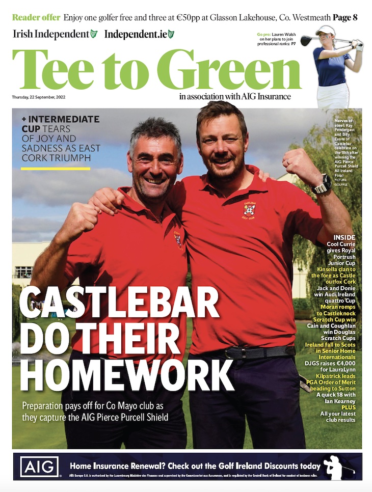 Pick up Tee to Green in today's @IndoSport ⛳️ 🏆Wins for @Castlebargolf, @Castlegolfclub , @royalportrush and @eastcorkgolf in the #AIGCups 🇺🇸Matt McClean on his US Mid-Amateur win ⛳️Reader Offer for renovated @glassongc 🎙️Get to know @GolfDromoland PGA professional Ian Kearney