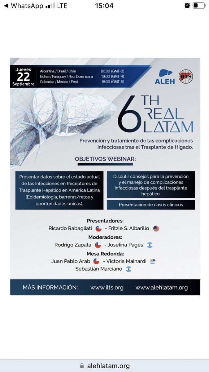 Es hoy! <a href="/alehlatam/">ALEH</a> <a href="/_ILTS_/">ILTS</a> <a href="/rodrigoz1967/">Rodrigo Zapata</a> <a href="/sebas_marciano/">Sebastian Marciano</a> <a href="/JosefinaPages22/">Josefina Pages</a> <a href="/juanpabloarab/">Juan Pablo (JP) Arab, MD </a> inscripción en alehlatam.org/eventos/6th-re…