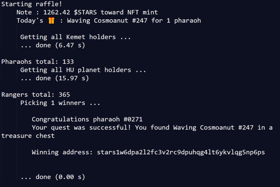Hey Pharaoh's, check out poll in our discord for our weekly raffle.

Last week winner got this amazing <a href="/WavingCosmonaut/">Waving Cosmonauts</a>

discord.com/invite/XnZpppn…

Kemet: bit.ly/3RtFR4j

#stargaze $STARS #IBC $ATOM #Cosmos #civilizations