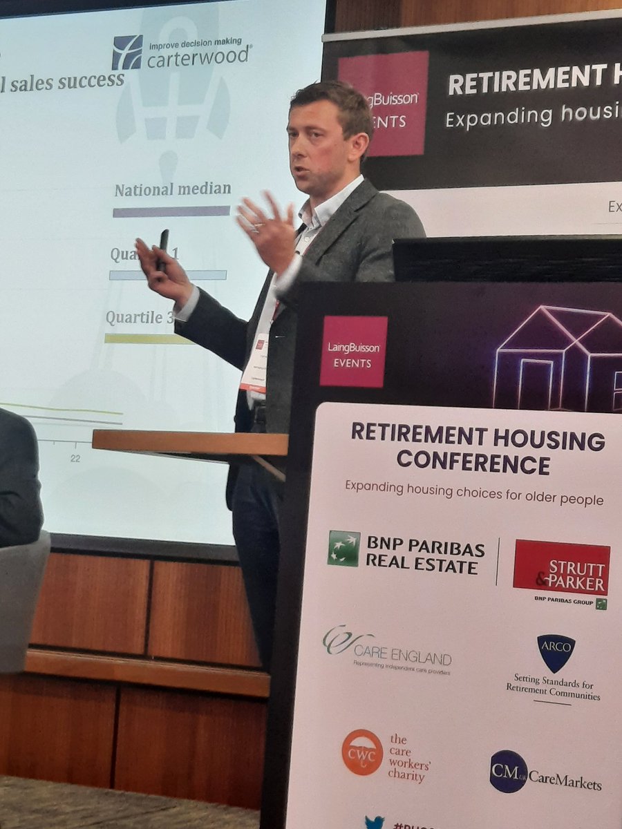 ARCOtweets's tweet photo. Tom Hartley from @CarterwoodLtd giving some fascinating insights on sales in the retirement housing sector, and the range of different factors that can impact on this #RHC22 @LaingBuisson https://t.co/OpKoy4z7lF