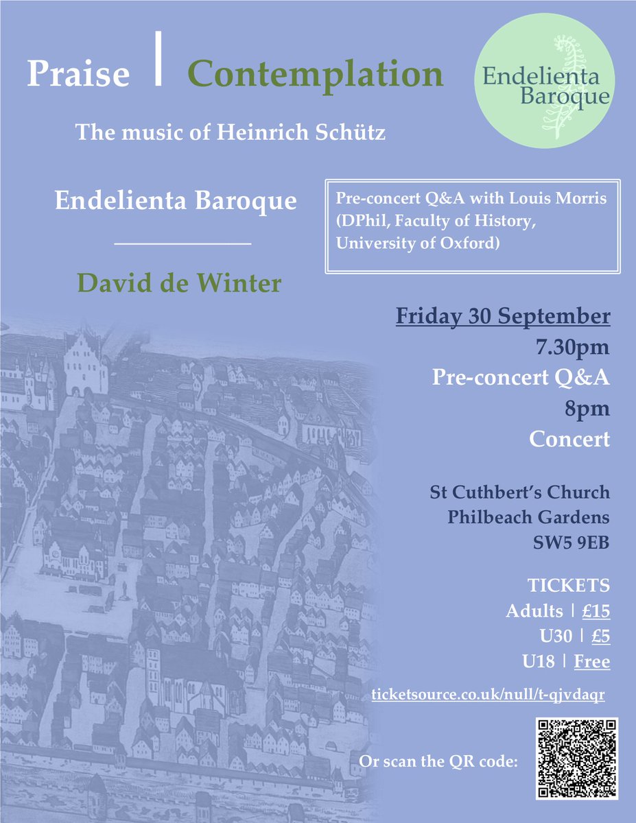 Tickets still available for our Schütz concert with <a href="/Endel_Baroque/">Endelienta Baroque</a> on Friday Sept 30th. <a href="/sgeelow/">Seb Gillot</a> &amp; <a href="/MaximDelMar/">Maxim Del Mar</a> sounding incredible in rehearsals - some of the music is genuinely mind-blowingly beautiful. £5 for U30s and free for U18s:

ticketsource.co.uk/whats-on/50-ph…