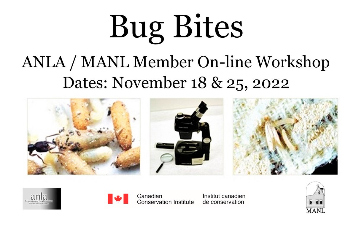 This workshop series focuses on integrated pest management (IPM) &amp; is an elective course for MANL's Museums Studies Certificate Program! @manltweets <a href="/ANLA_nl/">ANLA</a>  #ComeHome2022 #ExploreNL <a href="/TCAR_GovNL/">Tourism, Culture, Arts and Recreation</a> <a href="/musecdn/">The CMA | L'AMC</a> <a href="/MemorialU/">Memorial University</a> <a href="/NLtweets/">NewfoundlandLabrador</a> <a href="/MUNArchaeology/">MUNArch</a> <a href="/MUNhistory/">MUN History</a> <a href="/cbmuseum1870/">Conception Bay Museum, Harbour Grace</a>