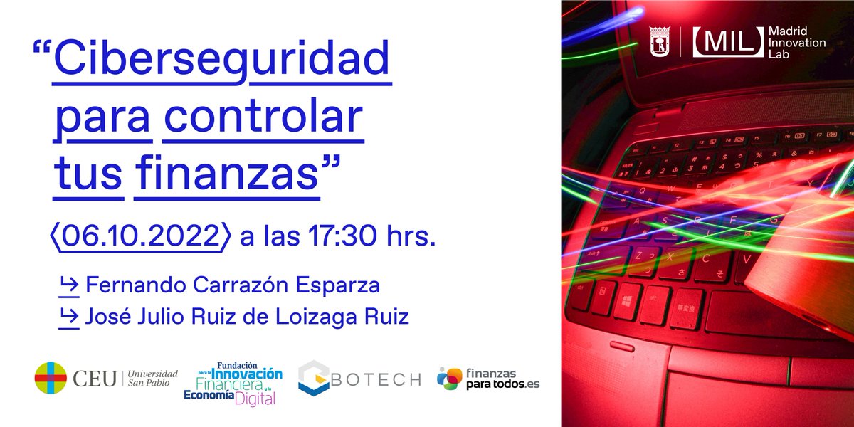 milmadrid_'s tweet photo. ❗ Apúntate al evento “#Ciberseguridad para controlar tus #Finanzas”, organizado por @USPCEU junto con #FIDED.
💥 Los profesionales de @BOTECHFPI nos hablarán del #Phishing, el #Smishing, la suplantación de identidad y medidas de #Prevención. 👁🗨⚠
👉 https://t.co/JgxX946U1I https://t.co/CF3wfW99Vs