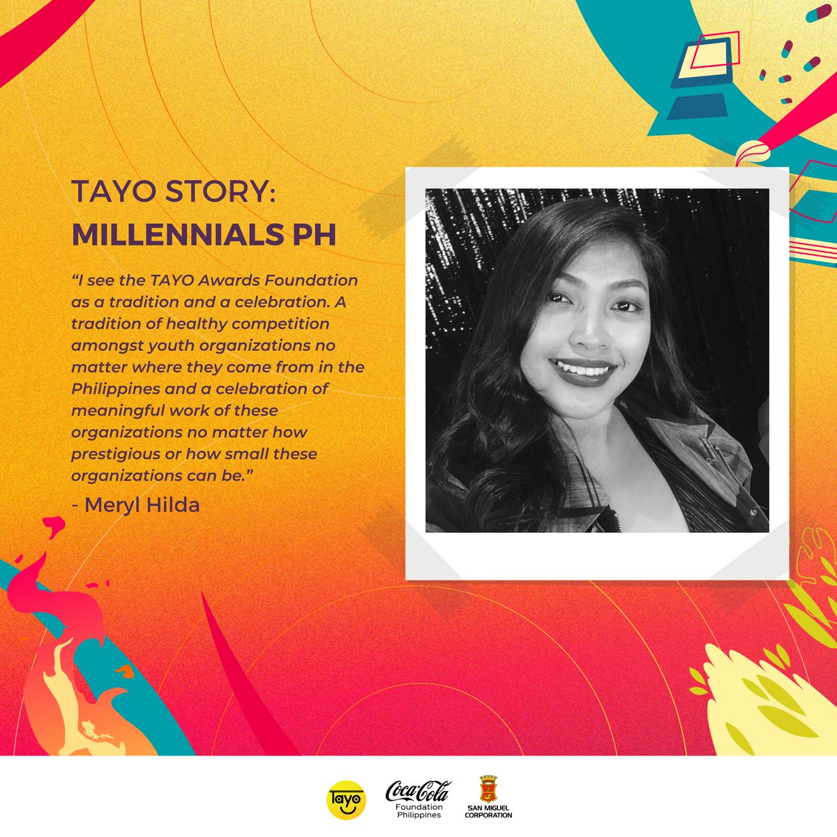 Konting kembot 💃 na lang, 20th Search for the TAYO na! 

Mas kilalanin pa ang TAYO sa kwento ni Meryl Hilda, na kabilang sa ating TAYO 18 Awardee, ang @Millennials4PH 🫶

We can't wait for you to be part of this tradition &amp; celebration soon!

#TAYO20