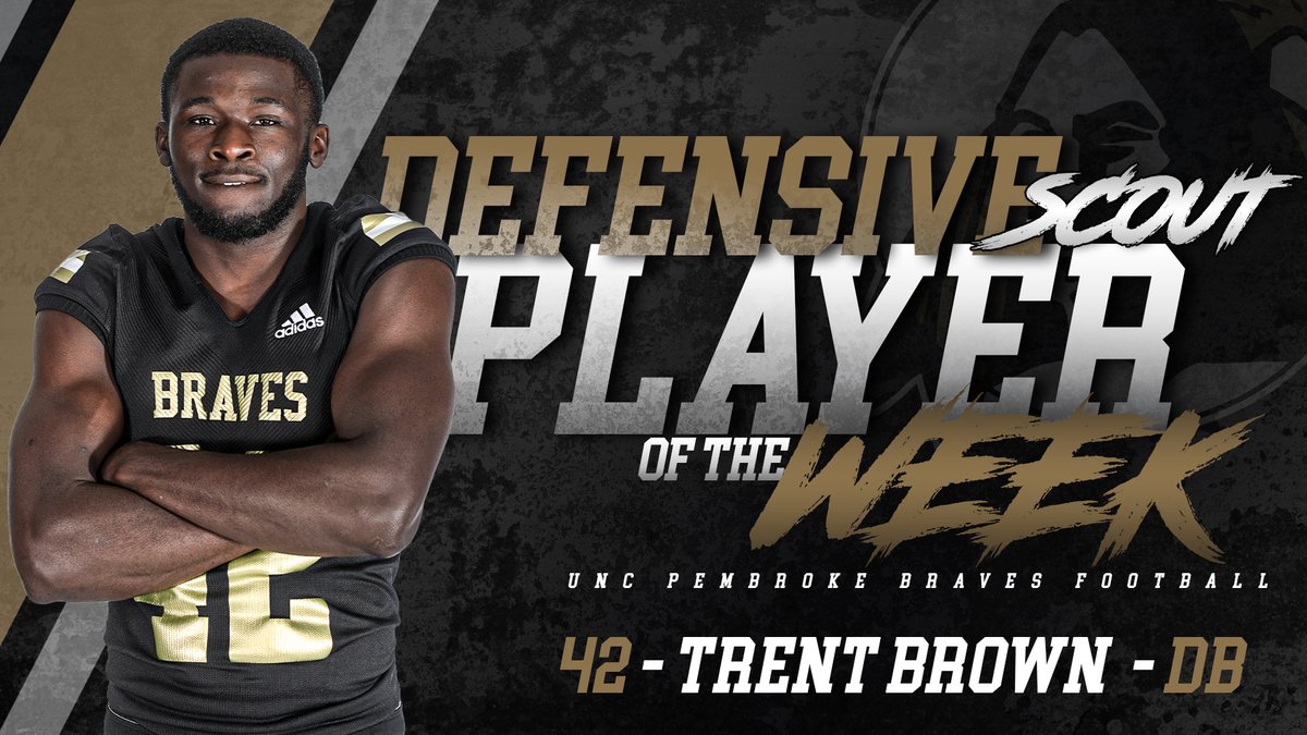 UNCP_Football's tweet photo. Congratulations to Trent Brown for being named Week 3 Defensive Scout Player of the week! #Premier https://t.co/s0jdgQpd3r