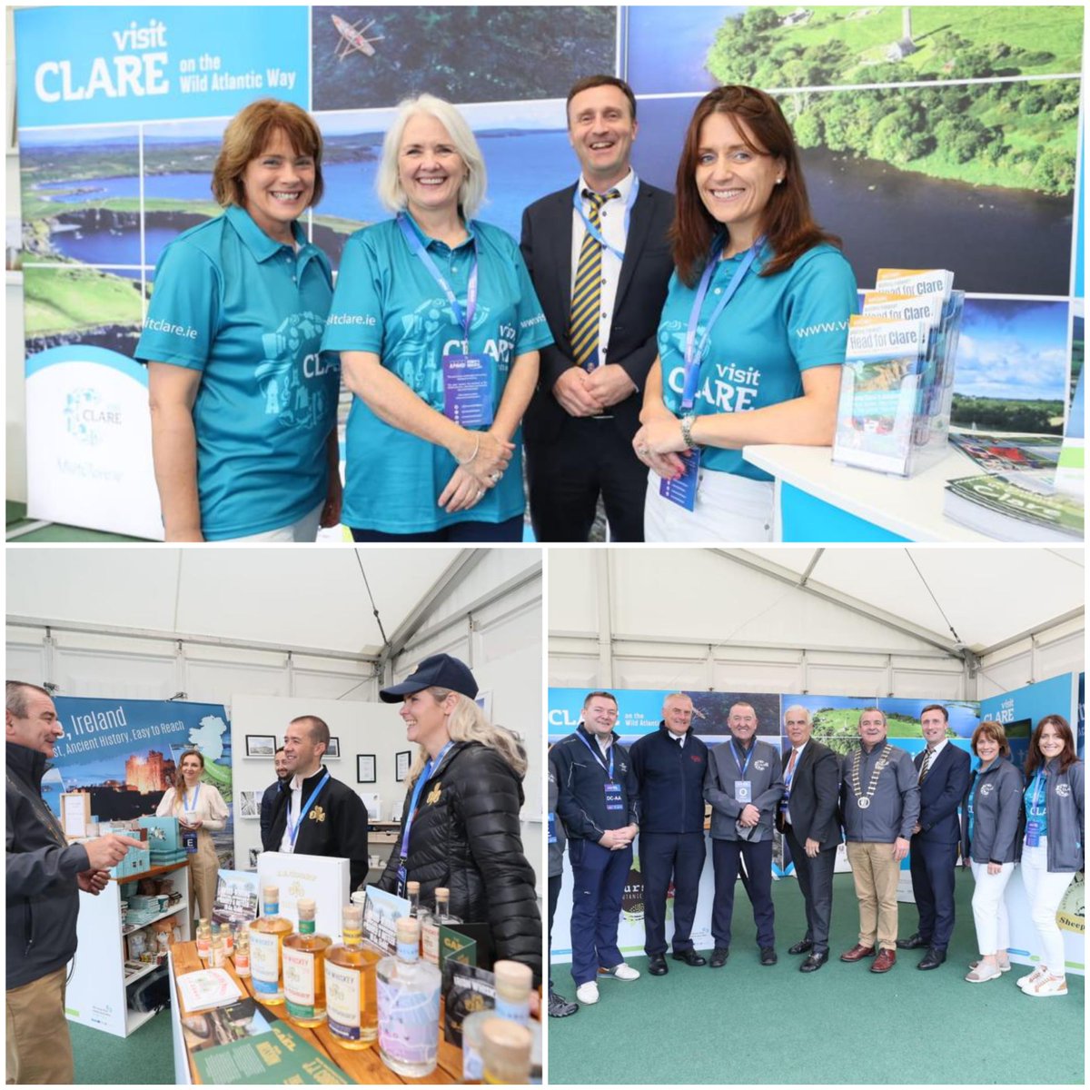 Meet the Visit Clare Team at the @WomensIrishOpen💛💙 With @cliffsofMoher and @BurrenGeopark there is plenty to Explore with a Visit to Clare visitclare.ie/best Take time to browse local products @siarlandscapes @WhiskeyGate @HazelMountainCh @CratloeCheese #HurstBotanicals