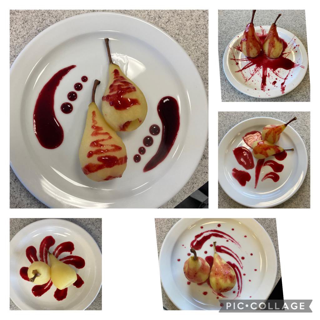 calderglenhft's tweet photo. S4 this week using pears from Mrs Smyth’s garden. Poached pear and raspberry coulis with flair. #hft #practicalcookery #FoodForThought #localfood #seasonalfood #tastyfood https://t.co/4BGJV51khQ