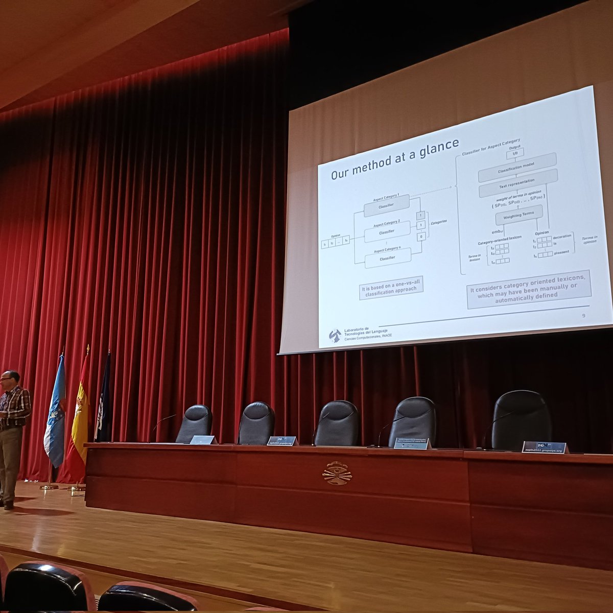 MKrallinger's tweet photo. #SEPLN2022 @SEDIAgob #plantl Semantic-Proximity Term-Weighting Scheme for Aspect Category Detection by Manuel Montes-y-Gómez . Semeval 2016 data used (Spanish, English Restaurant domain). More errors for categories with more training examples (but these were very general ones) https://t.co/4cjxvjqyjc