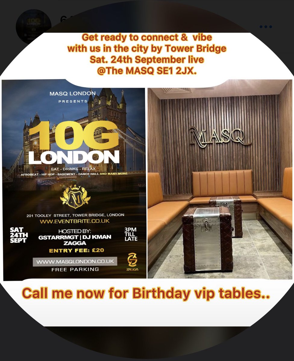 AfroBeatsU's tweet photo. Join us in the city this Saturday 24th September live @The MASQ SE1 2JX in the city by London Tower Bridge. Yes 🙌! Free parking available…👌👌👌. https://t.co/8ofoxnnt27