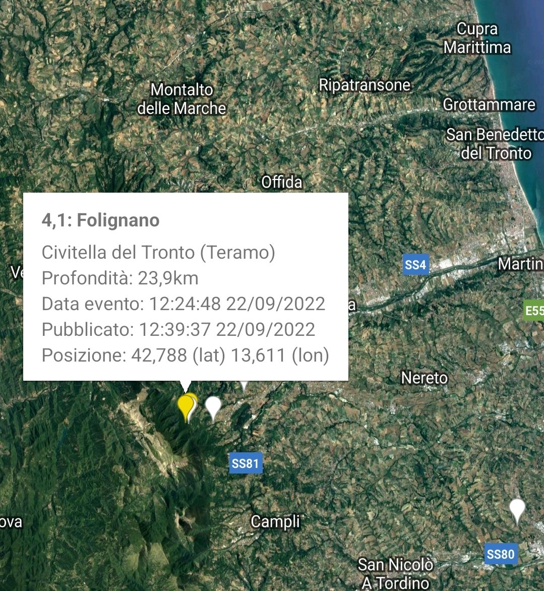 🔴ULTIM'ORA🔴
TERREMOTO : tre scosse in provincia di Ascoli Piceno.
La scossa più forte di magnitudo 4.1 è stata registrata a Folignano, epicentro anche delle scosse successive di 3.6 e 2 . Per ora non risulterebbero danni a persone o cose. #earthquake #Terremoto #news #ultimora