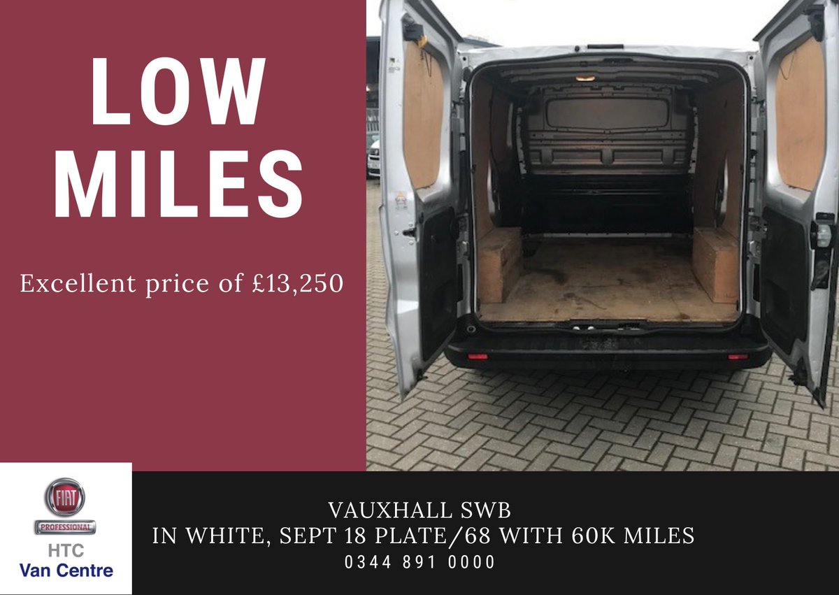 Available Vauxhall Vivaro at new low price of £13,250 only 60,800 miles. 

View this van on our website here: htcvancentre.com/used/vans/vaux…

#HTCVanCentre #HTC #VanDealership #UsedVan