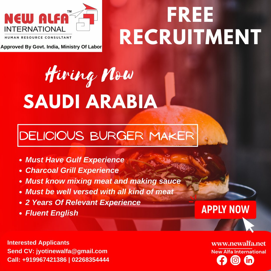 NewAlfaHR's tweet photo. Say Cheese.

#newalfainternational #BurgerMaker #Saudi #hiringnow #HiringEvent #Job #jobhunt #jobsearch #italianfood #italian #food #foodgasm #foodstagram #burgers #burgerlove #burgerlife #FreeRecruitment #gulfjobs #gulfhiring #burgersandfries #burgerchallenge #foodphotography https://t.co/1VepkGrWOA