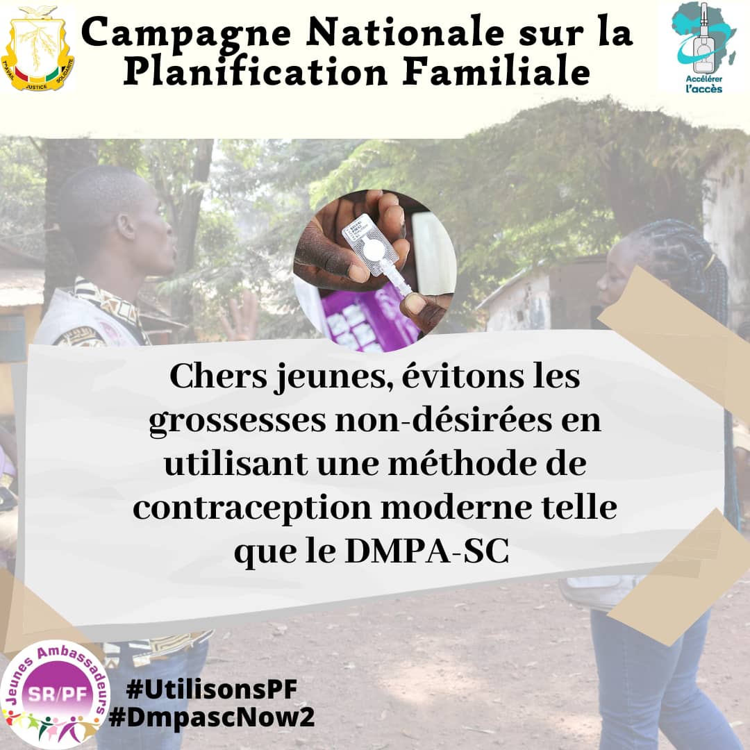 Chers jeunes, évitons les grossesses non désirées en utilisant une méthode de contraception moderne telle que le DMPA-SC.
#UtilisonsPF
#DmpascNow2