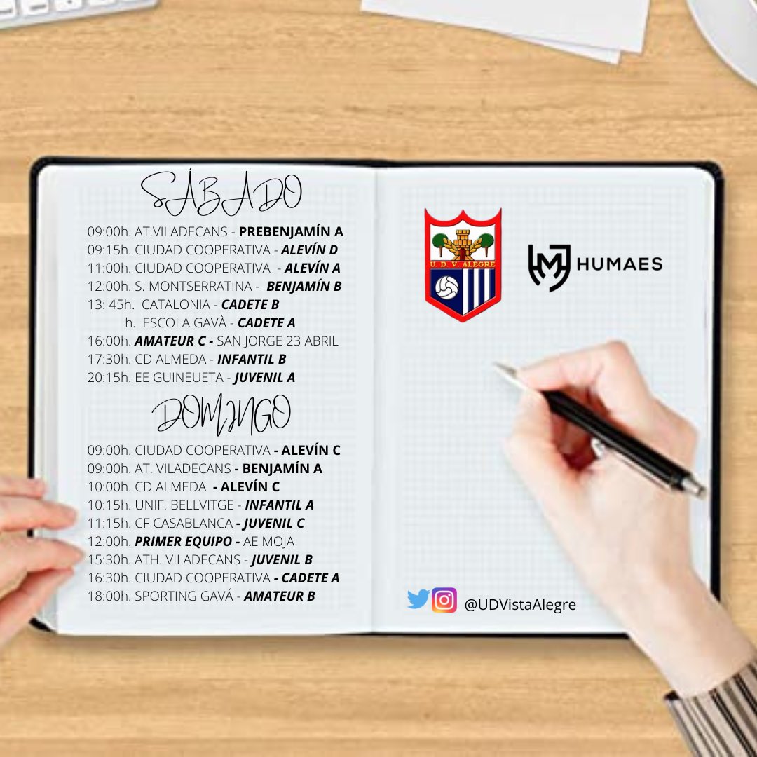 UDVistaAlegre's tweet photo. 📅 AGENDA X @humaes_ ! ⚪️🔵

Os presentamos la agenda de partidos para este fin de semana (24 y 25 de septiembre) de los equipos de la entidad. https://t.co/SaKcL8OgHL