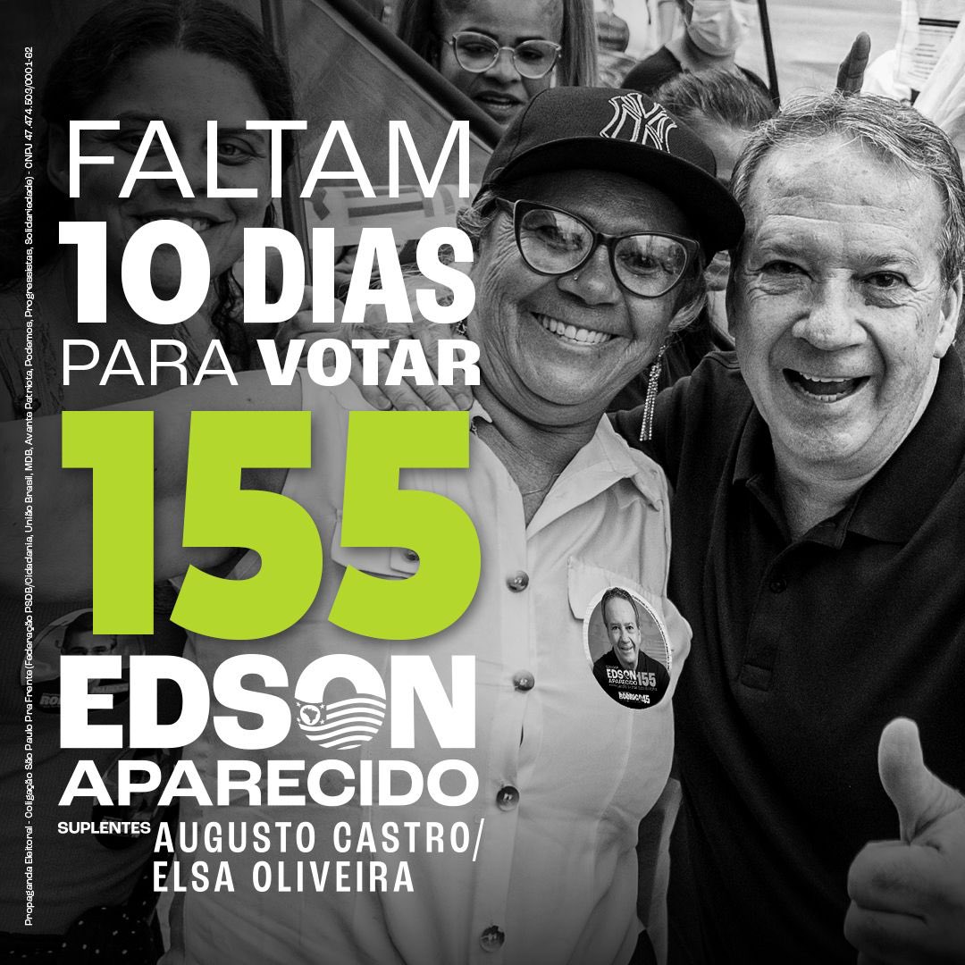 EdsonAparecido's tweet photo. Bom dia! Mais alguém ansioso? Dia 02 de outubro é Edson Aparecido para o Senado! É 1️⃣5️⃣5️⃣ e CONFIRMA ✅#EdsonSenador155 https://t.co/9QskYfTb7n