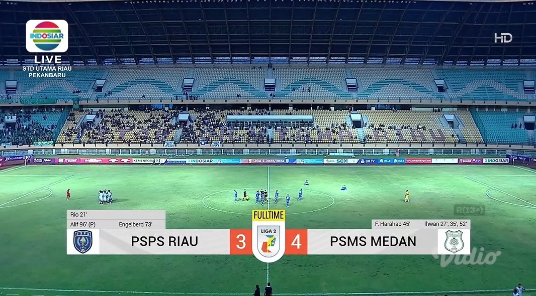 Indosiar's tweet photo. Fulltime
Sempat unggul di babak awal pertandingan, akan tetapi PSMS Medan berhasil membalikan keadaan, bahkan gunggul dengan skor akhir.

@pspsriau 3 vs 4 #PSMSMedan

#Liga2 #PSMSDay #PSPSDay #IndosiarSports #IndosiarRumahSepakbolaIndonesia https://t.co/XDtZT6H3h4
