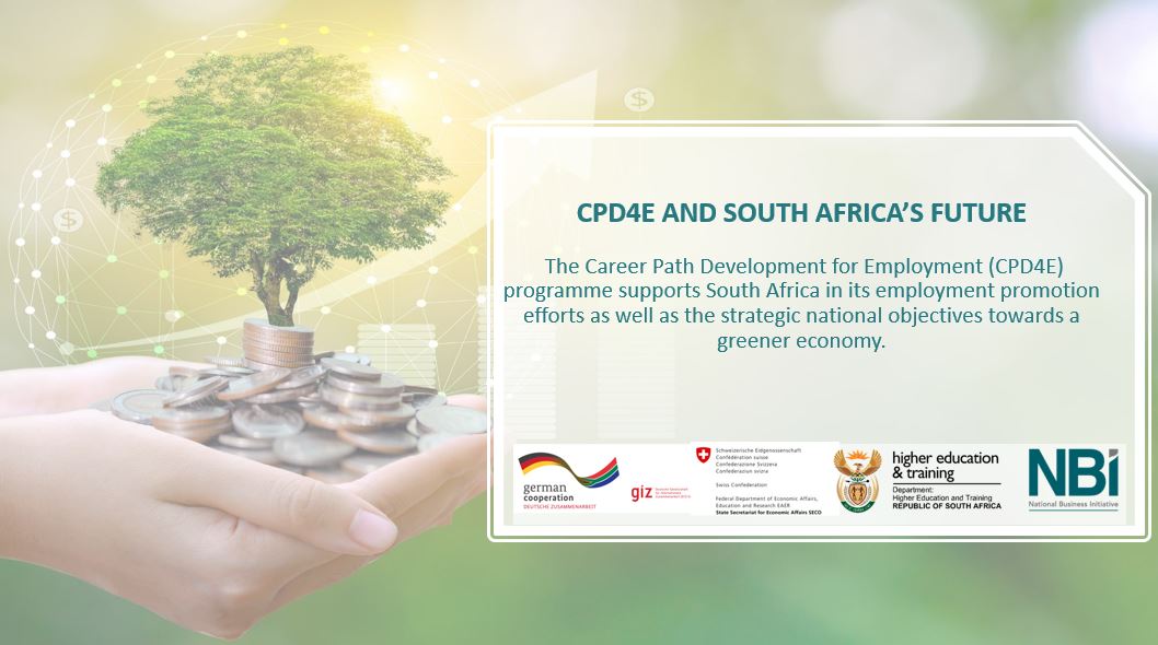 NBISA's tweet photo. The #CPD4E programme aims to improve employment & income opportunities for young people in SA in a sustainable, increasingly decarbonised economy. It also aims to support the transition to be fair and just by paying attention to concerns of vulnerable groups. @giz_gmbh @SECO_CH https://t.co/xxGwevsHvb