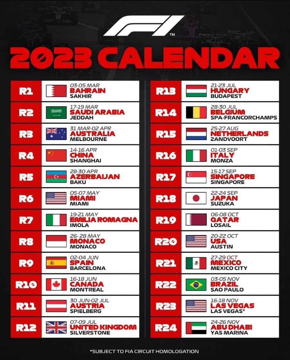 Double2MAP's tweet photo. 🗓️ Ya tenemos el calendario provisional de #Formula1 para 2023 👀 https://t.co/8pKb6Gma7O