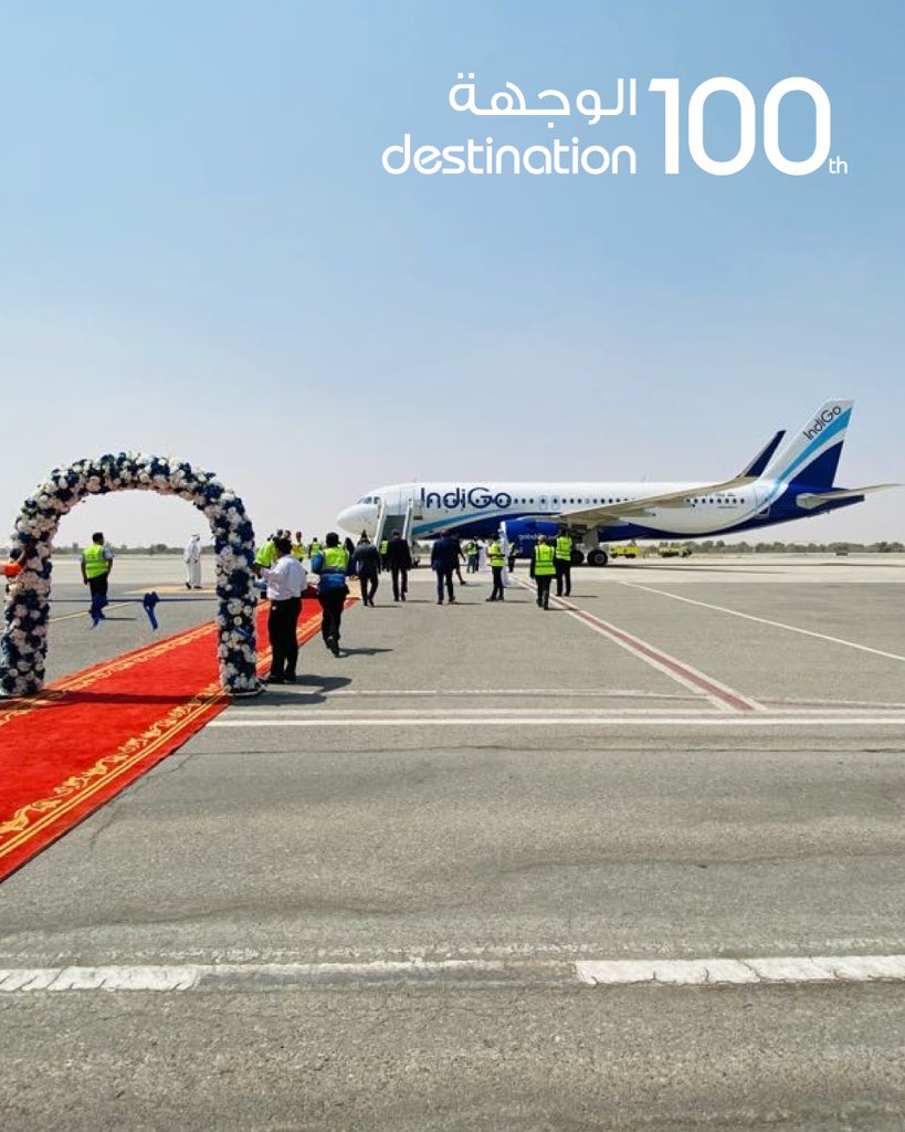 IndiGo6E's tweet photo. A warm welcome to our 100th destination, #RasAlKhaimah. Here's to flying to new frontiers. #goIndiGo https://t.co/V0SeVbhArY
