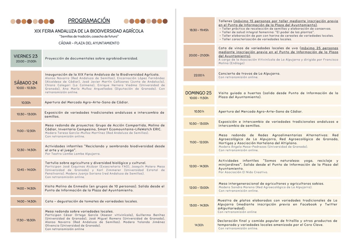 XIX Feria Andaluza de la Biodiversidad Agrícola, "Semillas de tradición, cosecha de futuro"
Cádiar, 23, 24 y 25 de septiembre.
sl.ugr.es/0cM9