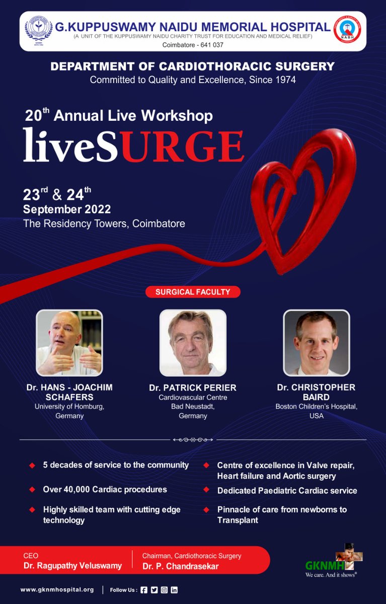 20th Annual Live WorkShop LiveSURGE 

#cardiology #cardiac #LiveSURGE #cardiacsurgery #cardiothoracic #cardiothoracicsurgery #cardiothoracicsurgeon #cardiovascular #liveworkshop #healthworkshops #GKNM #GKNMH #gknmhospital